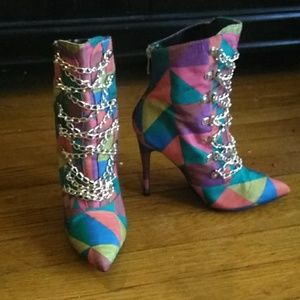 Multi color chain link high heel bootie Size 8.5